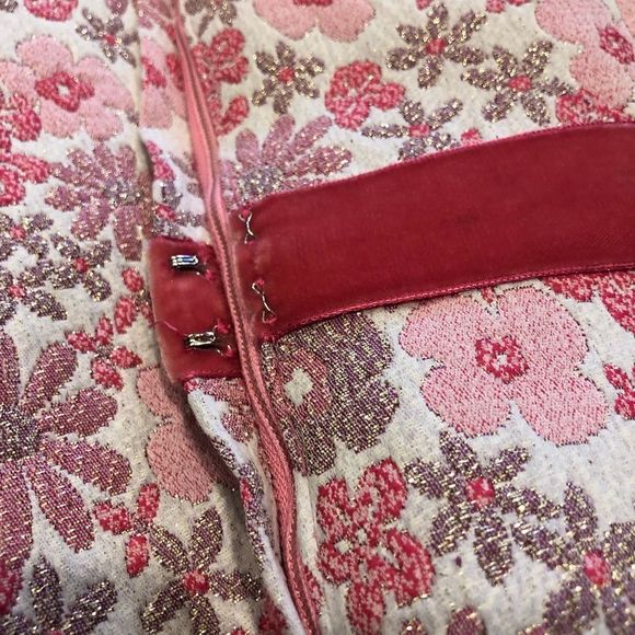 60’s Custom Pink Floral Metallic Velvet Trim Long Sleeve Maxi Dress - Picture 6 of 14